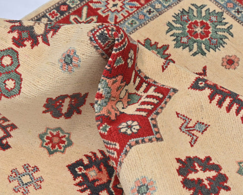 4x6 Beige Kuba Afghan Hand Knotted Wool Area Rug